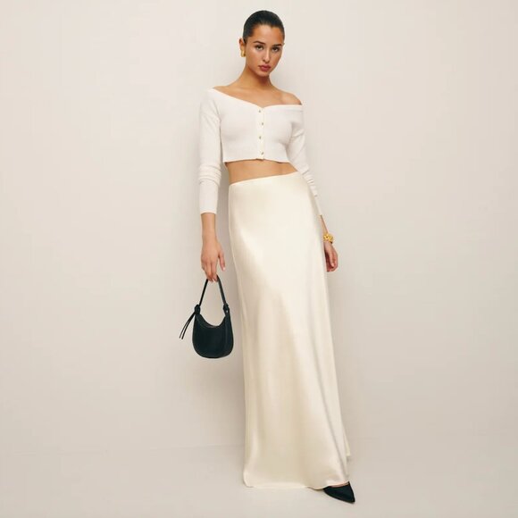 NWT - Reformation Bella Satin Skirt Ivory - Size XS + S - Picture 1 of 6